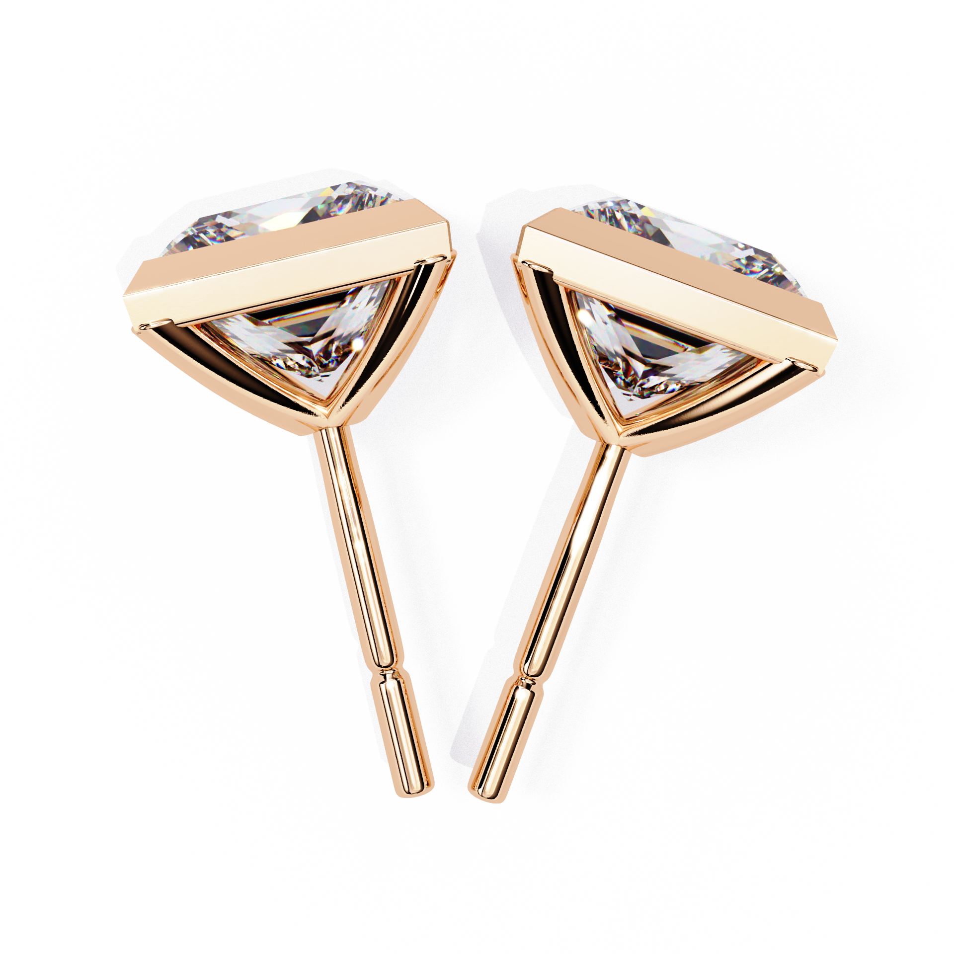 Bezel Set Princess Cut Diamond Stud Earrings in Yellow Gold