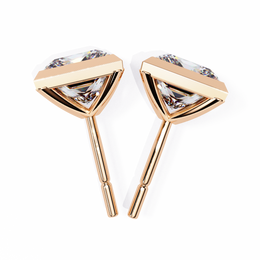 Bezel Set Princess Cut Diamond Stud Earrings in Yellow Gold