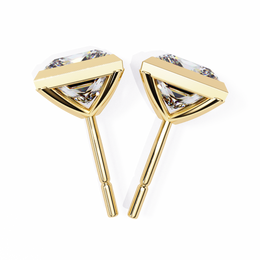 Bezel Set Princess Cut Diamond Stud Earrings in Yellow Gold