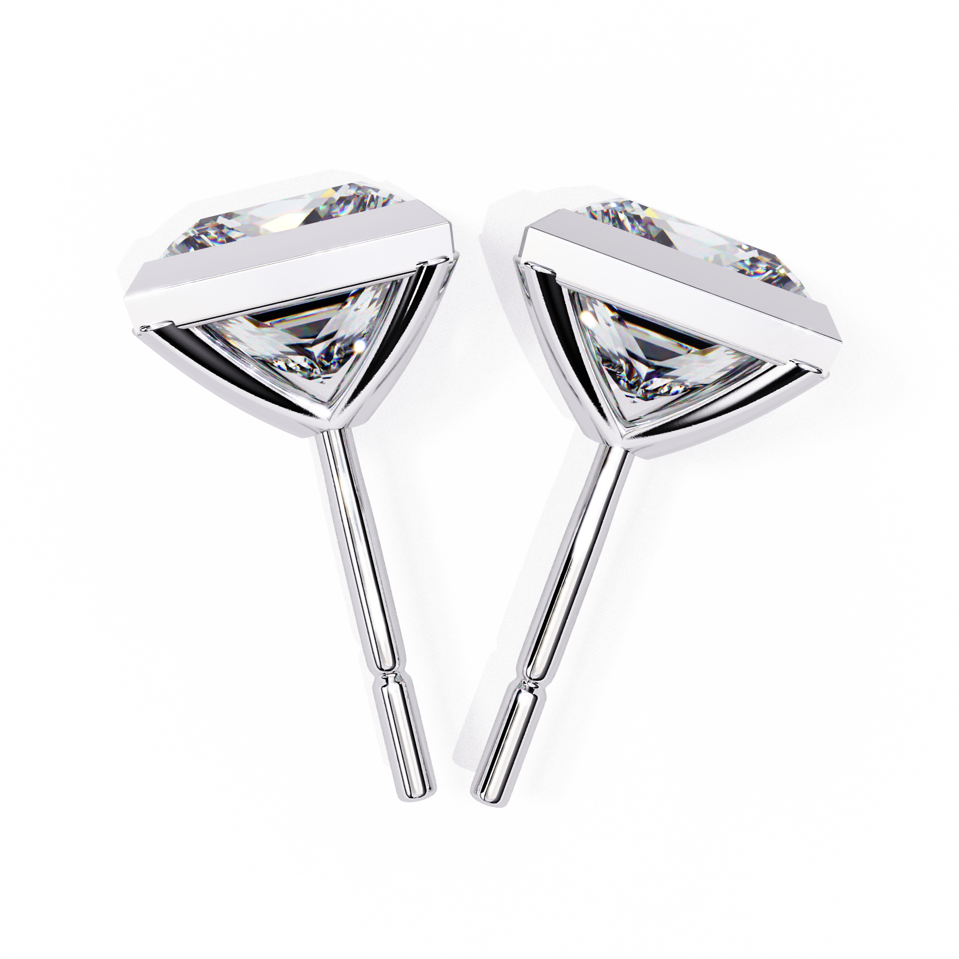 Bezel Set Princess Cut Diamond Stud Earrings in Yellow Gold
