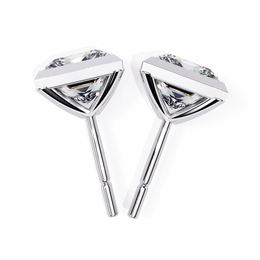 Bezel Set Princess Cut Diamond Stud Earrings in Yellow Gold