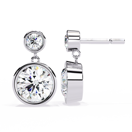 Bezel-Set Double Round Diamond Drop Earrings
