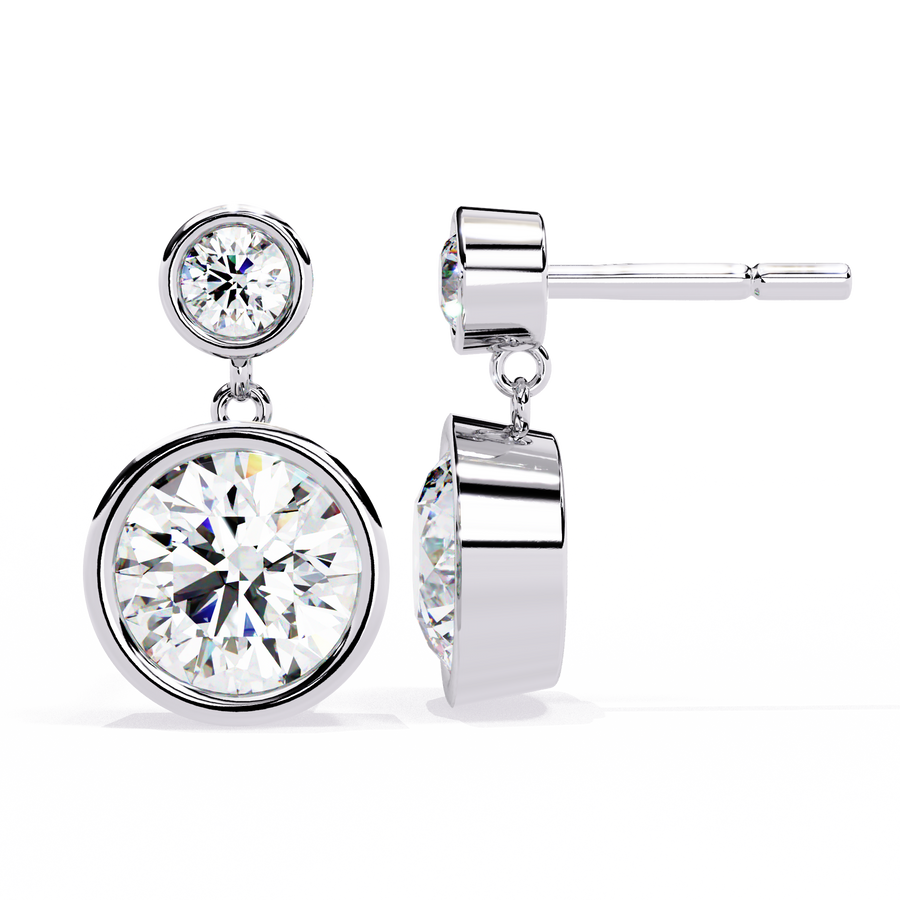 Bezel-Set Double Round Diamond Drop Earrings