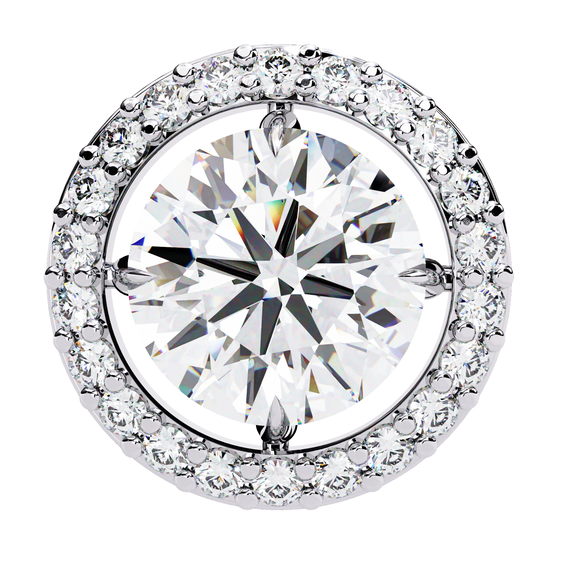 Round Cut Diamond Floating Circle Halo Stud Earrings in 18K Yellow Gold