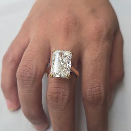 11.50 Ct Radiant Lab Grown Diamond 8 claw Prongs 14 Kt Yellow Gold Ring