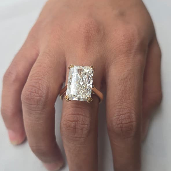 11.50 Ct Radiant Lab Grown Diamond 8 claw Prongs 14 Kt Yellow Gold Ring