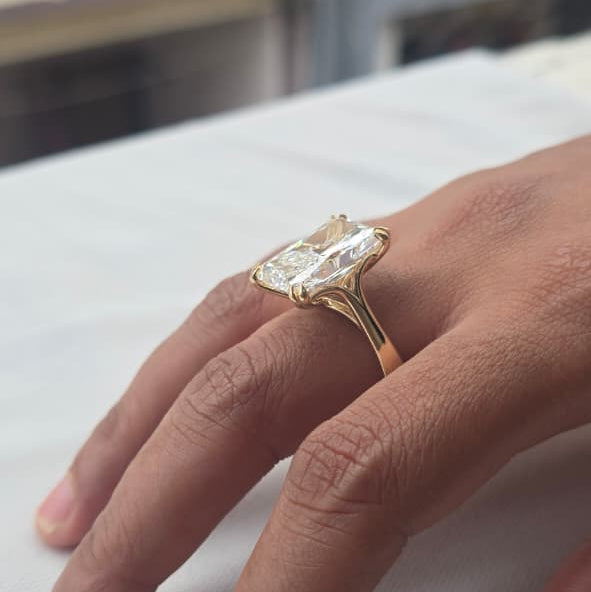11.50 Ct Radiant Lab Grown Diamond 8 claw Prongs 14 Kt Yellow Gold Ring