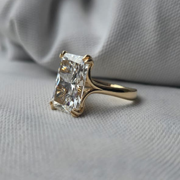 11.50 Ct Radiant Lab Grown Diamond 8 claw Prongs 14 Kt Yellow Gold Ring