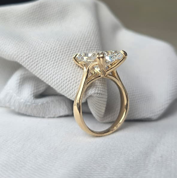 11.50 Ct Radiant Lab Grown Diamond 8 claw Prongs 14 Kt Yellow Gold Ring