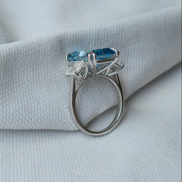 8.00ct Blue Radiant Cut Lab Grown Diamond 3 stone 14 Kt Gold Ring