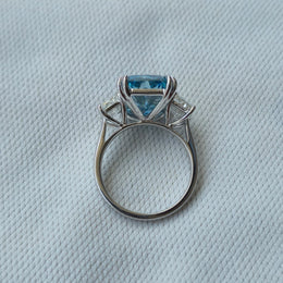 8.00ct Blue Radiant Cut Lab Grown Diamond 3 stone 14 Kt Gold Ring