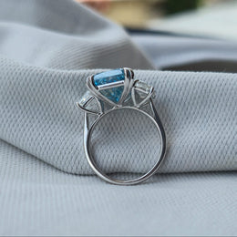8.00ct Blue Radiant Cut Lab Grown Diamond 3 stone 14 Kt Gold Ring