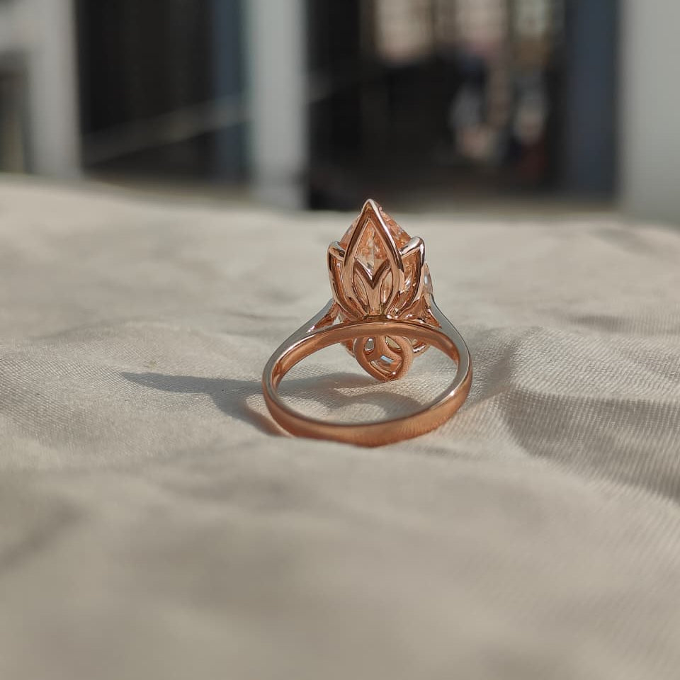 7.00ct Fancy vivid Pink Lab grown Diamond Six Prong Flower Crown Cathedral Set 10kt Rose Gold Ring