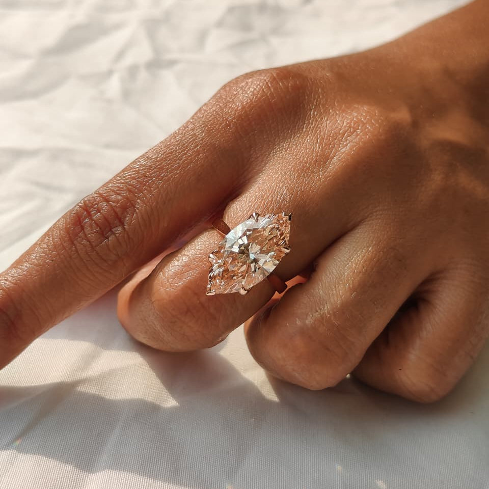 7.00ct Fancy vivid Pink Lab grown Diamond Six Prong Flower Crown Cathedral Set 10kt Rose Gold Ring