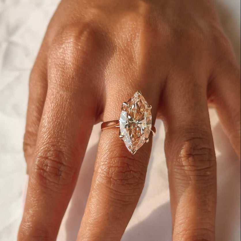 7.00ct Fancy vivid Pink Lab grown Diamond Six Prong Flower Crown Cathedral Set 10kt Rose Gold Ring
