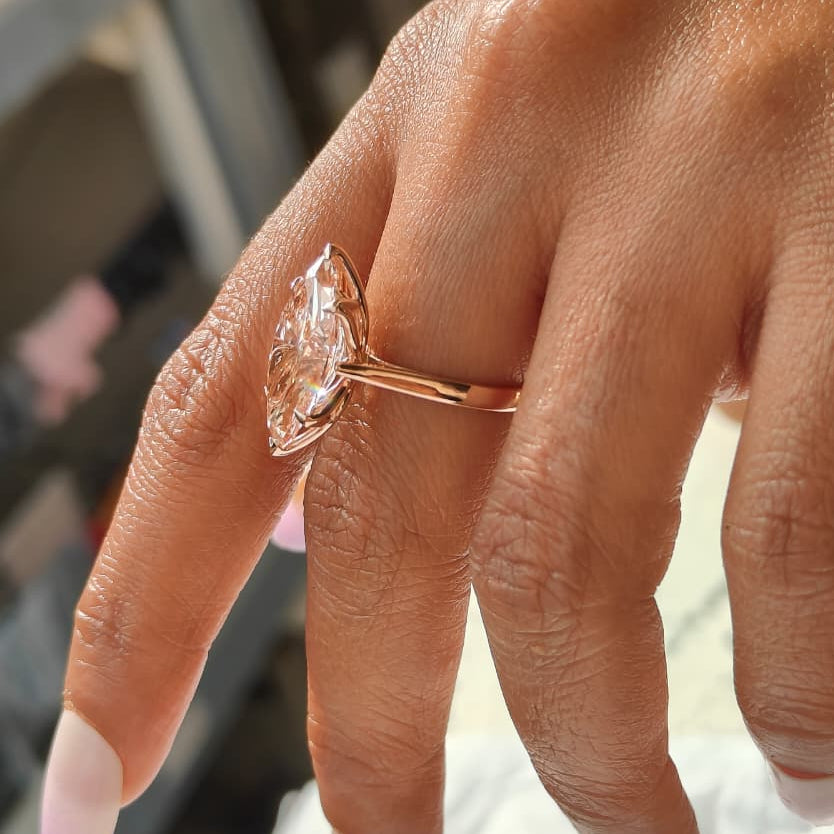 7.00ct Fancy vivid Pink Lab grown Diamond Six Prong Flower Crown Cathedral Set 10kt Rose Gold Ring