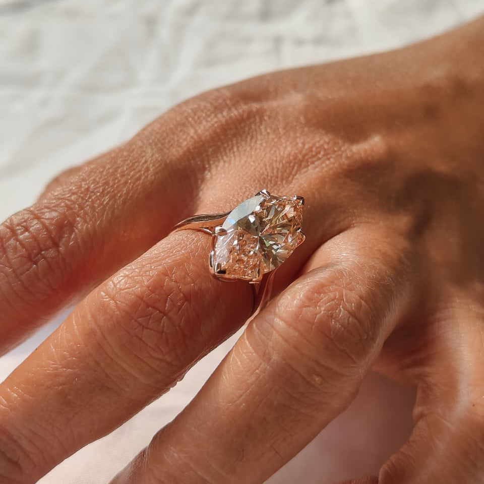 7.00ct Fancy vivid Pink Lab grown Diamond Six Prong Flower Crown Cathedral Set 10kt Rose Gold Ring