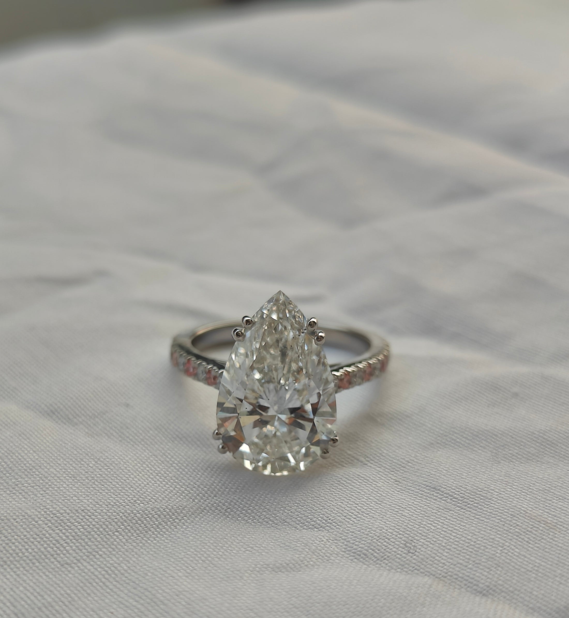 6.00ct Pear Cut Lab Grown Diamond Cathedral Multicolor stone Setting White Gold Ring - image 1
