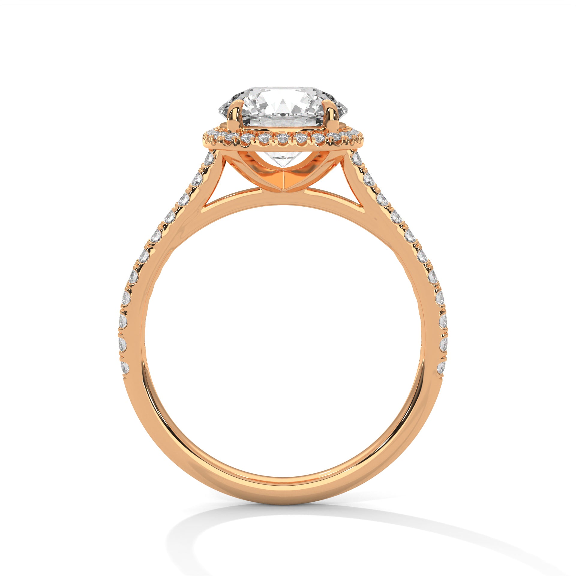 2.00CT Round Halo Cathedral Shank Ring - image 4