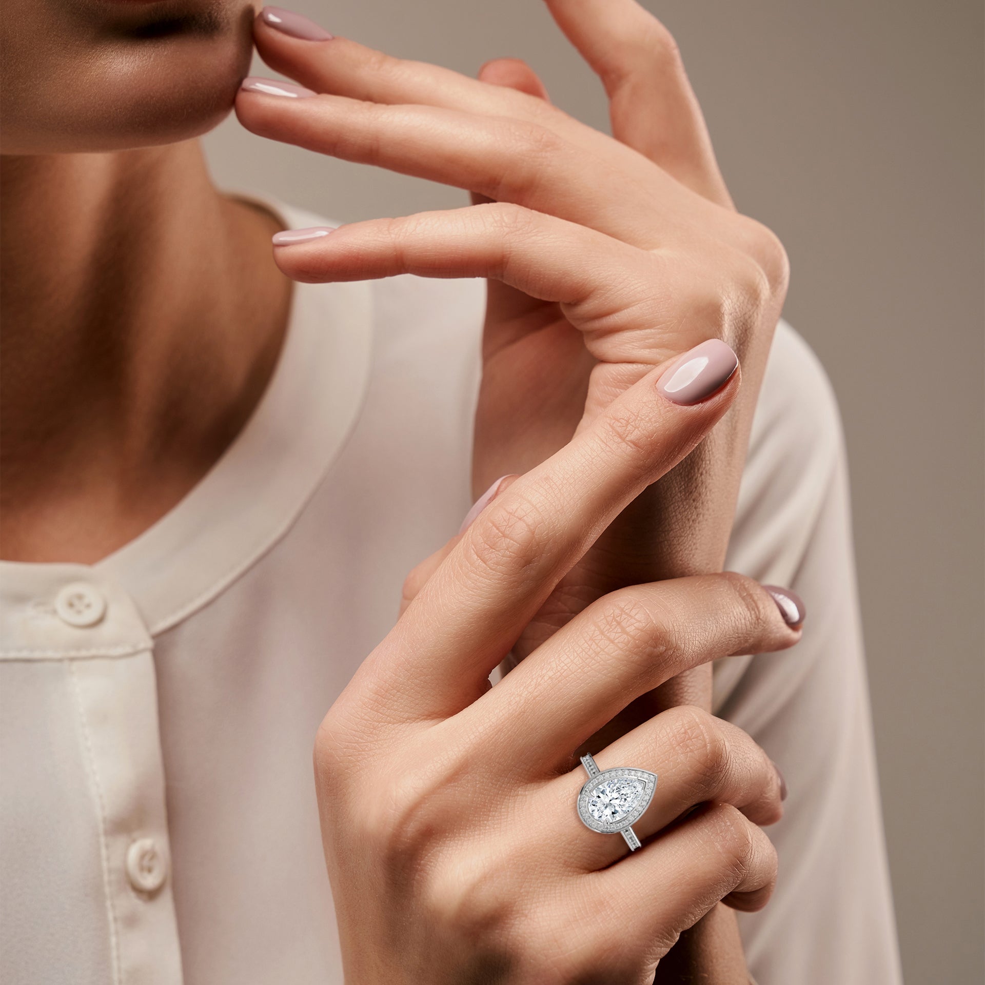 2.00CT Brilliant Pear Halo Pave Shank Ring - image 11