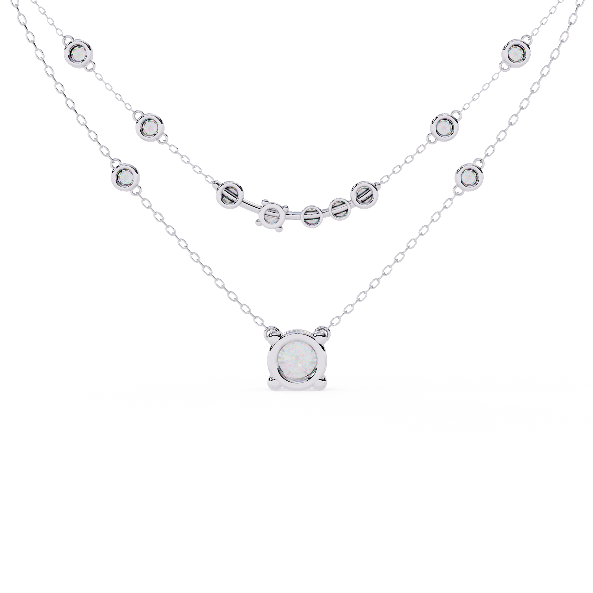 Double Layer Diamond Necklace with Lab Grown Round Solitaire Necklace - image 9