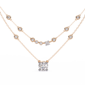 Double Layer Diamond Necklace with Lab Grown Round Solitaire Necklace