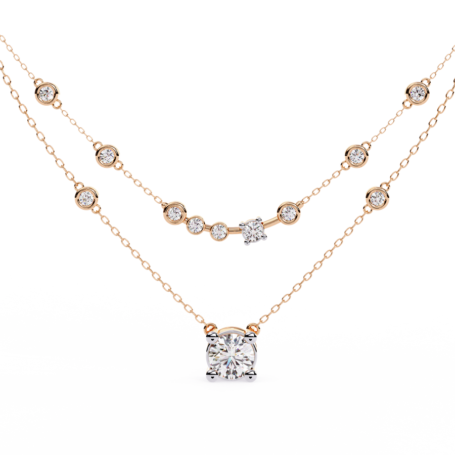 Double Layer Diamond Necklace with Lab Grown Round Solitaire Necklace - image 1