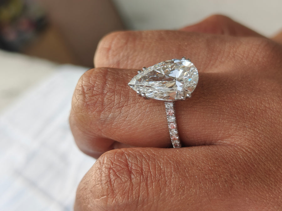 6.00ct Pear Cut Lab Grown Diamond Cathedral Multicolor stone Setting White Gold Ring - image 6