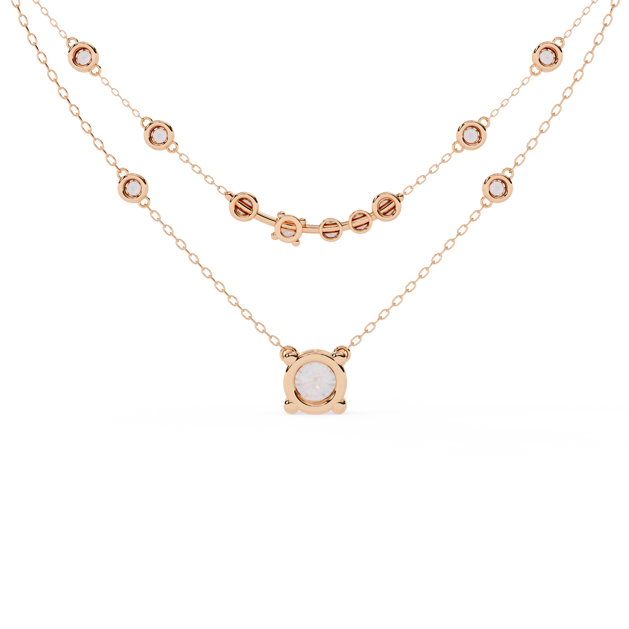 Double Layer Diamond Necklace with Lab Grown Round Solitaire Necklace - image 10
