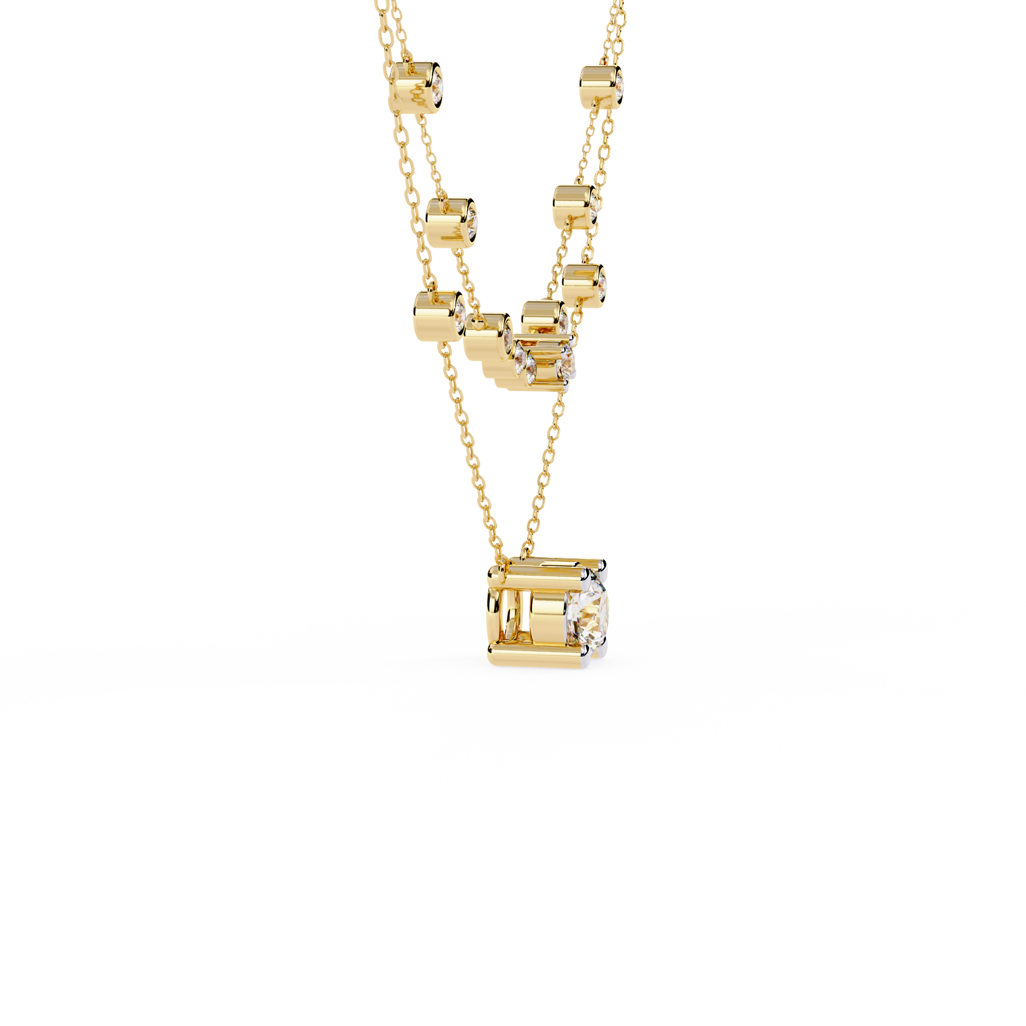 Double Layer Diamond Necklace with Lab Grown Round Solitaire Necklace - image 6