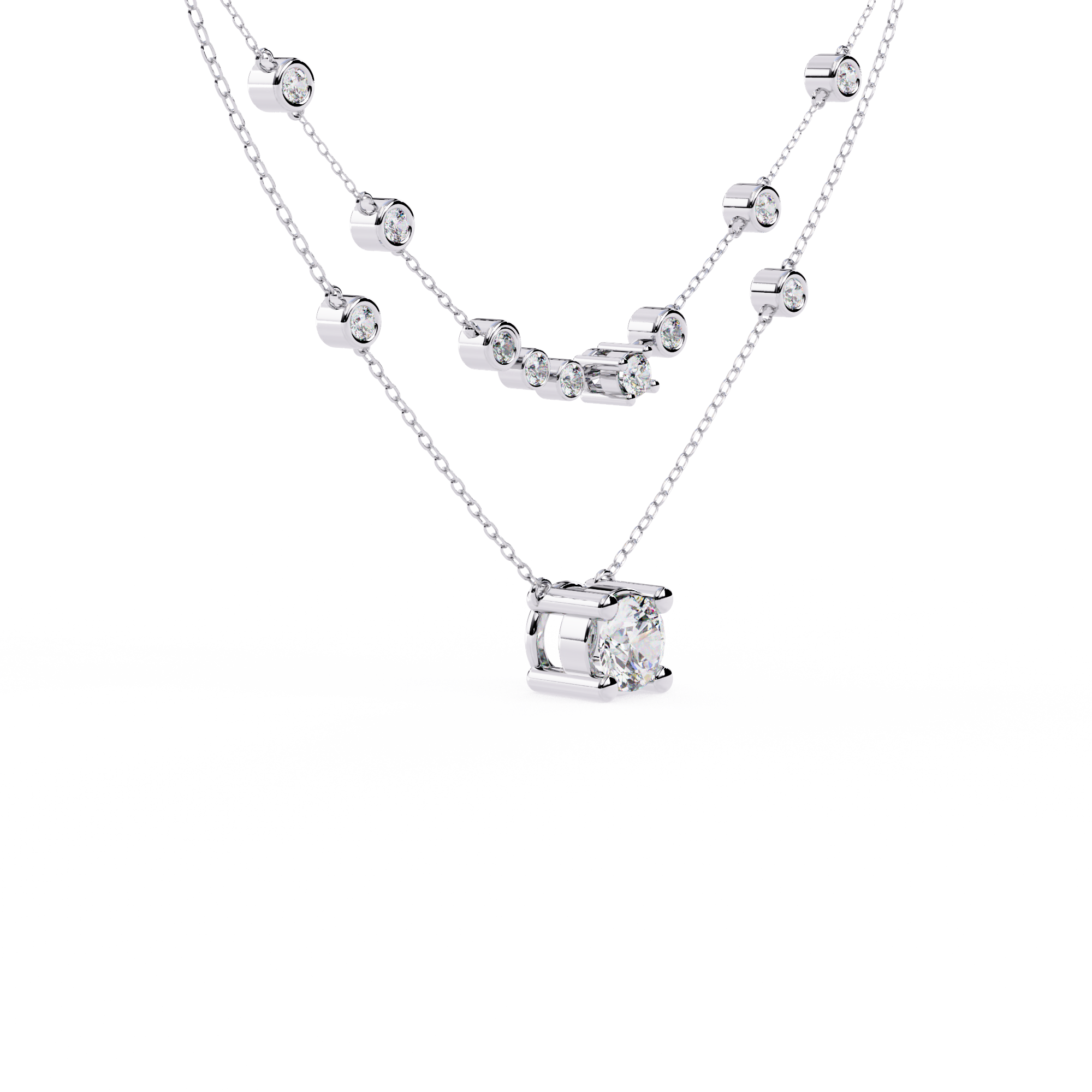 Double Layer Diamond Necklace with Lab Grown Round Solitaire Necklace - image 3