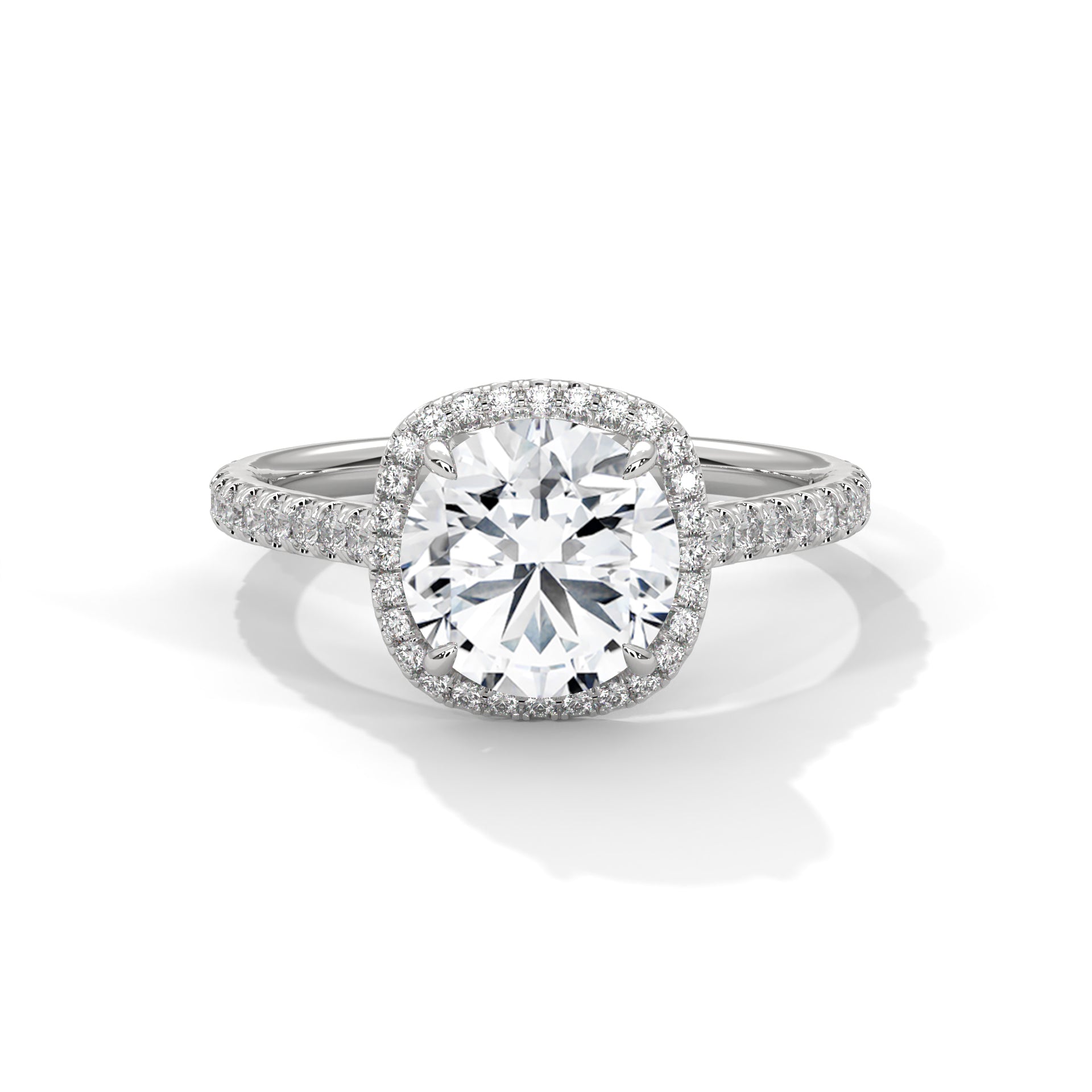 2.00CT Round Halo Cathedral Shank Ring - image 3