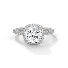 2.00CT Round Halo Cathedral Shank Ring - image 3