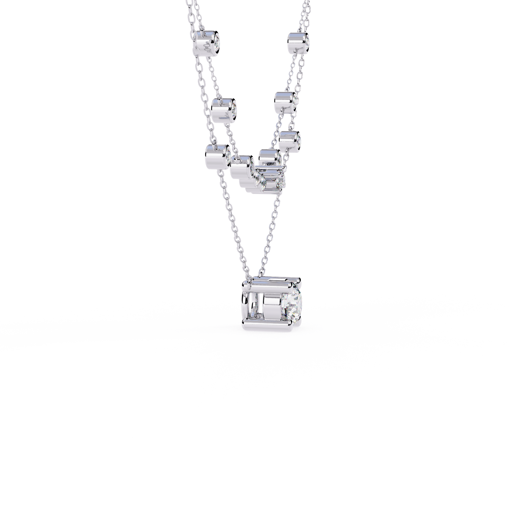 Double Layer Diamond Necklace with Lab Grown Round Solitaire Necklace - image 8