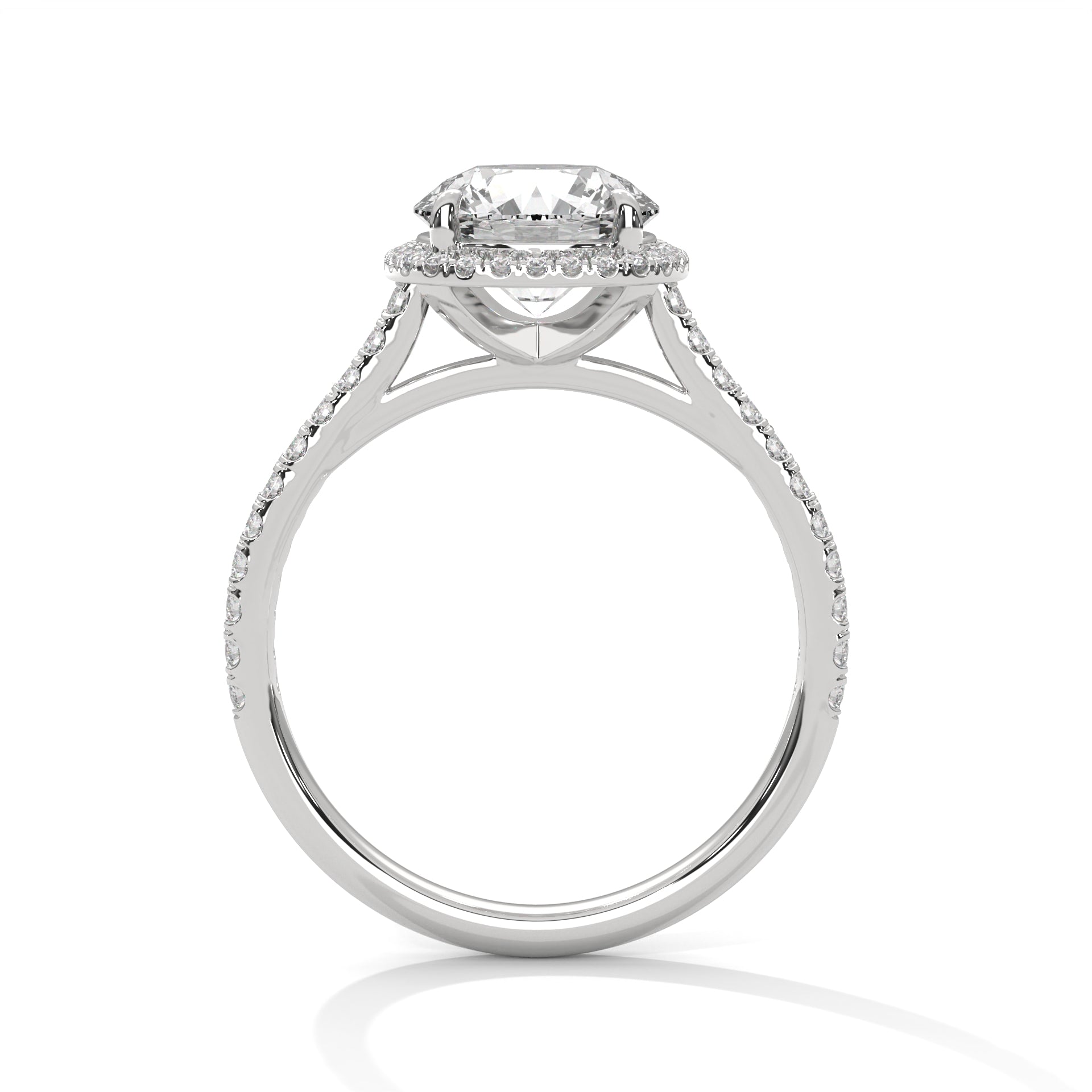 2.00CT Round Halo Cathedral Shank Ring - image 6