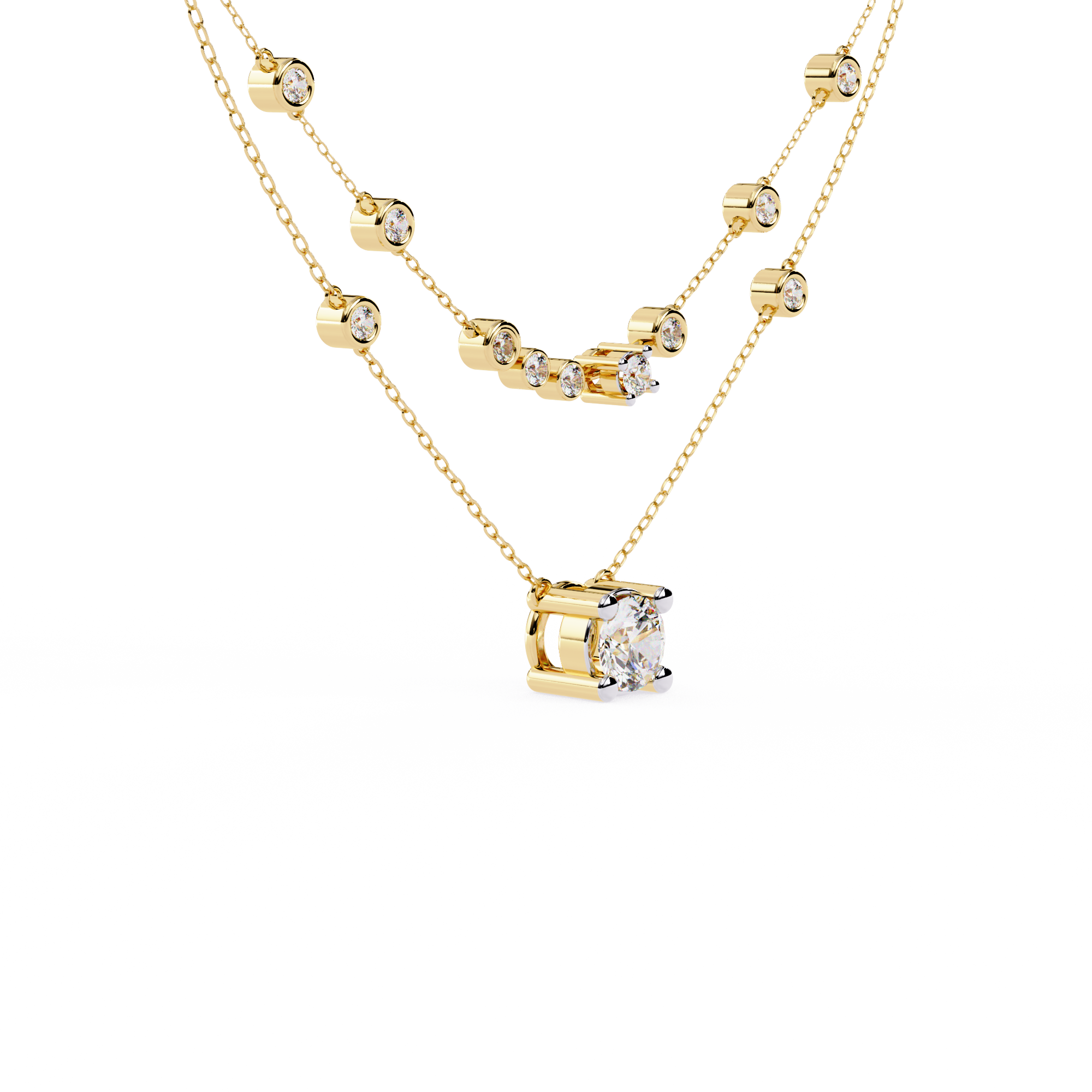 Double Layer Diamond Necklace with Lab Grown Round Solitaire Necklace - image 5