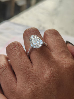 6.00ct Pear Cut Lab Grown Diamond Cathedral Multicolor stone Setting White Gold Ring - image 5