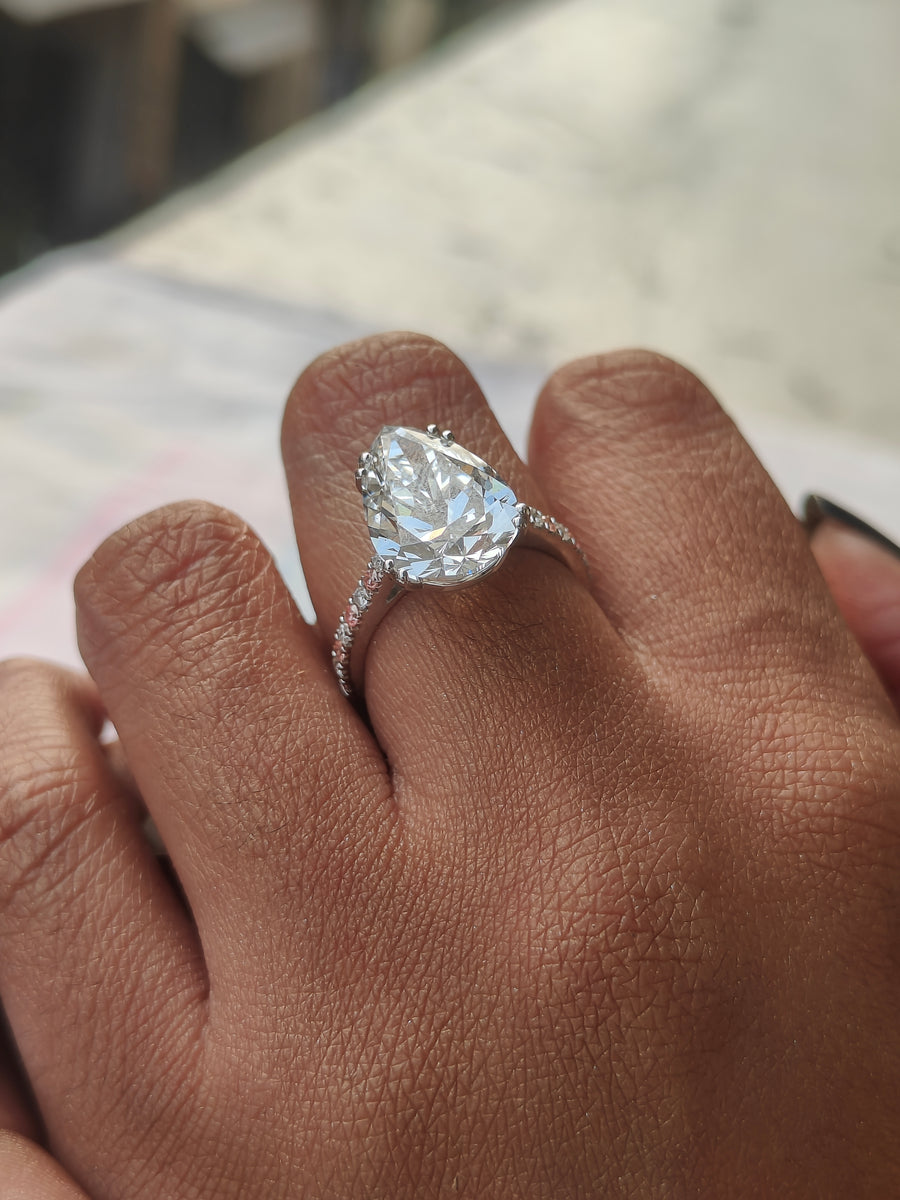 6.00ct Pear Cut Lab Grown Diamond Cathedral Multicolor stone Setting White Gold Ring - image 5
