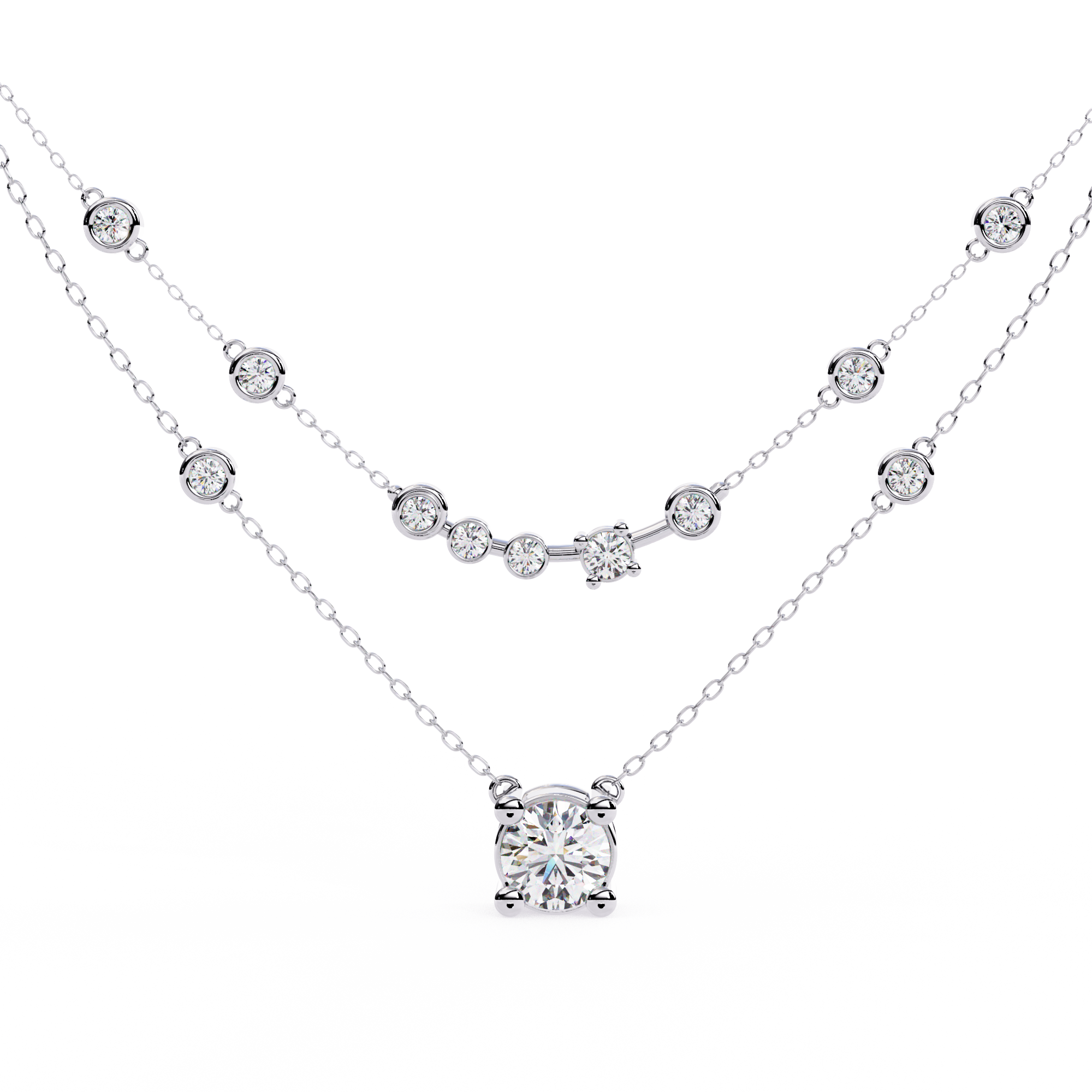 Double Layer Diamond Necklace with Lab Grown Round Solitaire Necklace - image 2