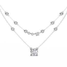 Double Layer Diamond Necklace with Lab Grown Round Solitaire Necklace - image 2