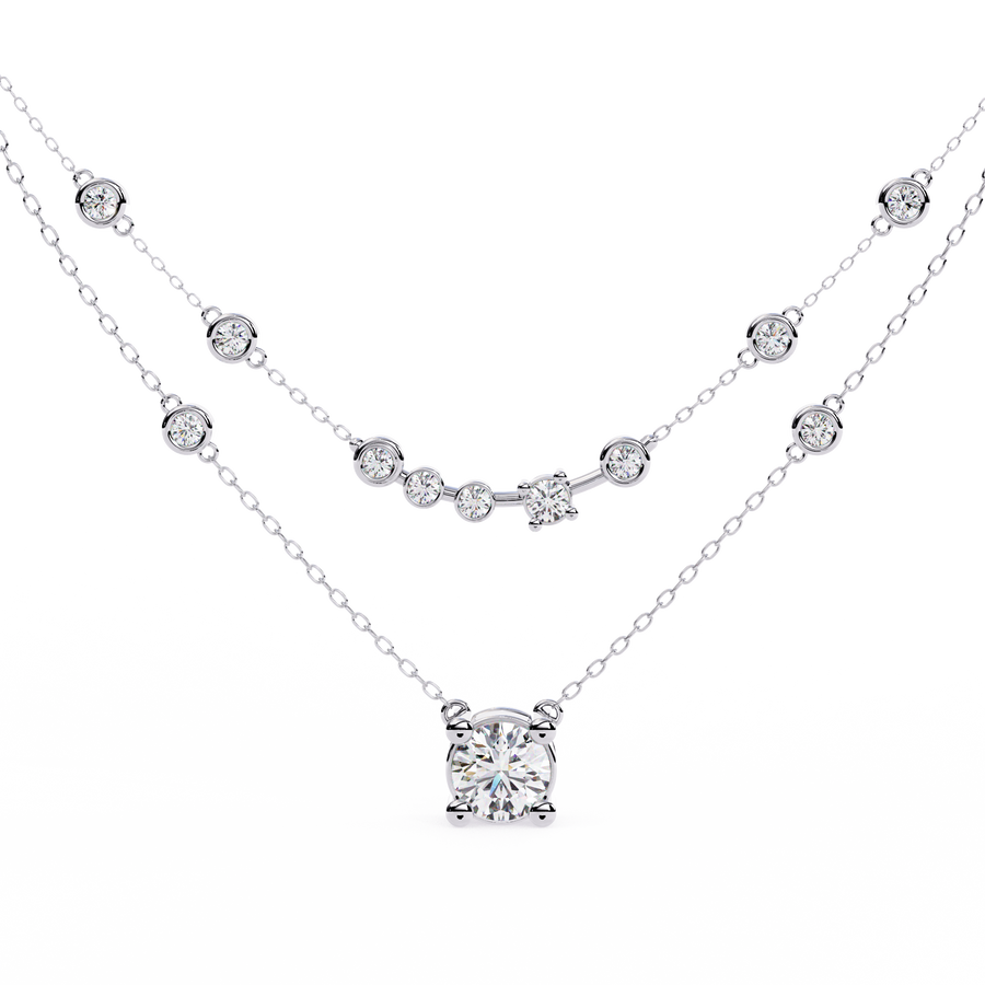 Double Layer Diamond Necklace with Lab Grown Round Solitaire Necklace - image 2