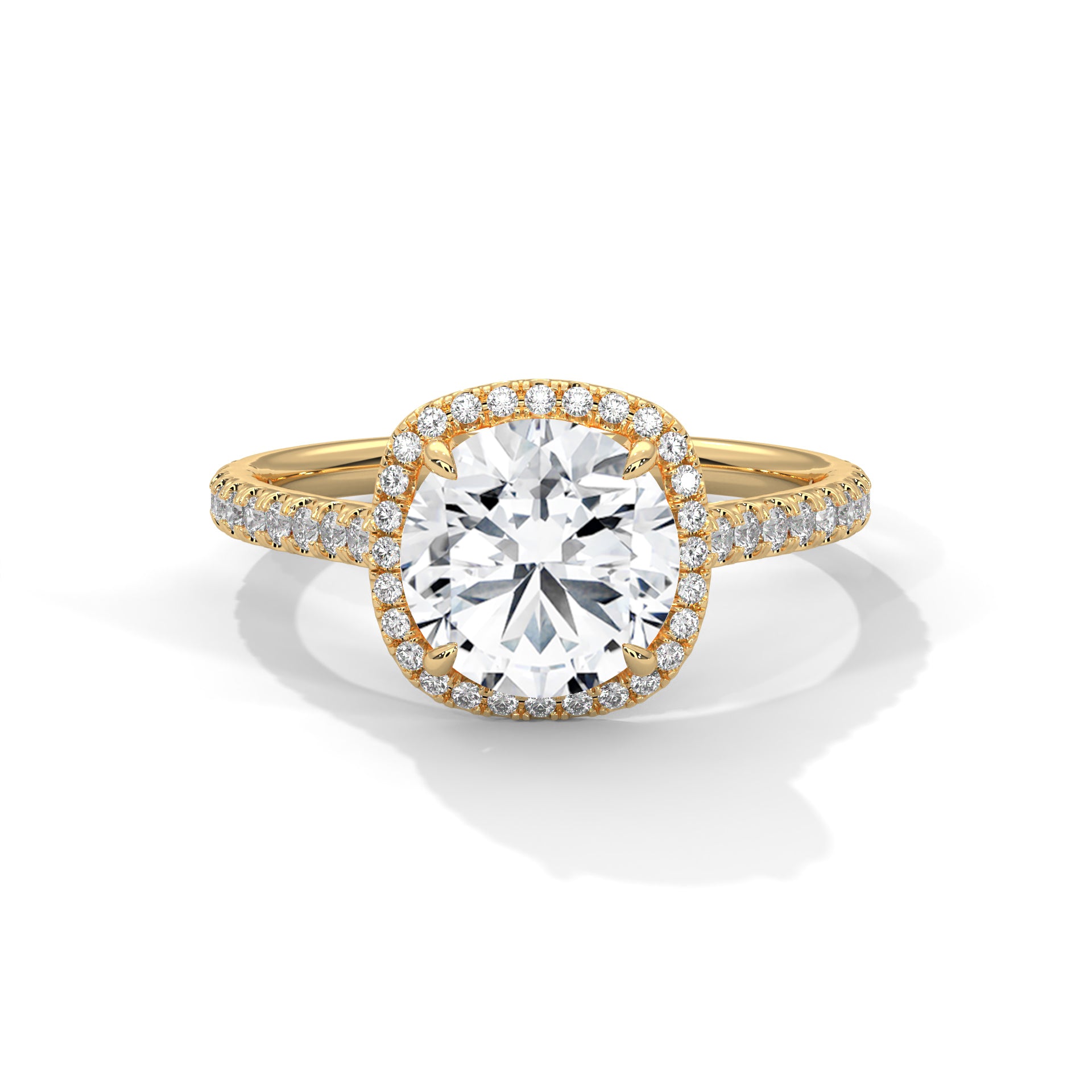 2.00CT Round Halo Cathedral Shank Ring - image 1