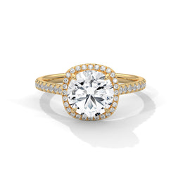2.00CT Round Halo Cathedral Shank Ring - image 1