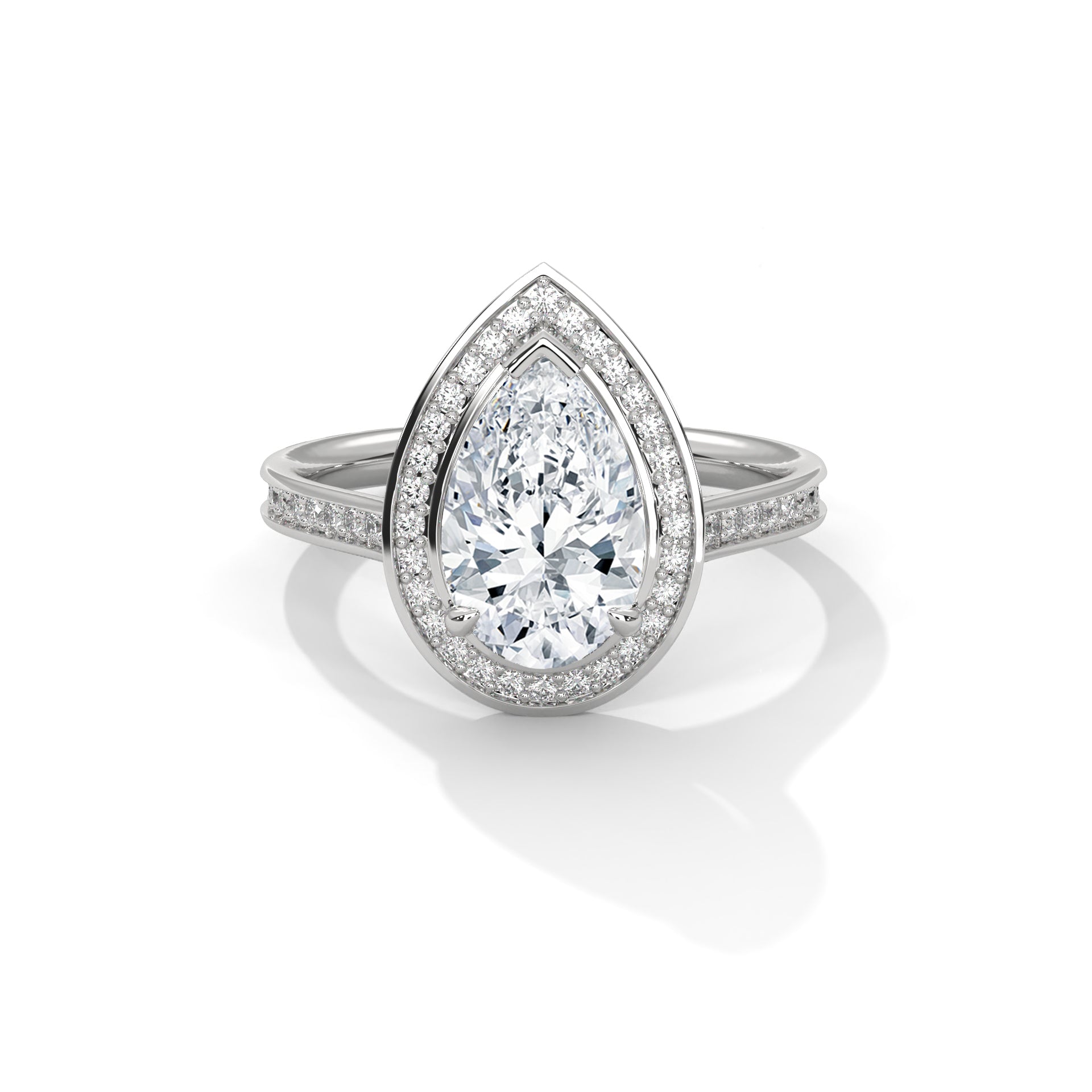 2.00CT Brilliant Pear Halo Pave Shank Ring - image 3
