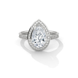 2.00CT Brilliant Pear Halo Pave Shank Ring - image 3