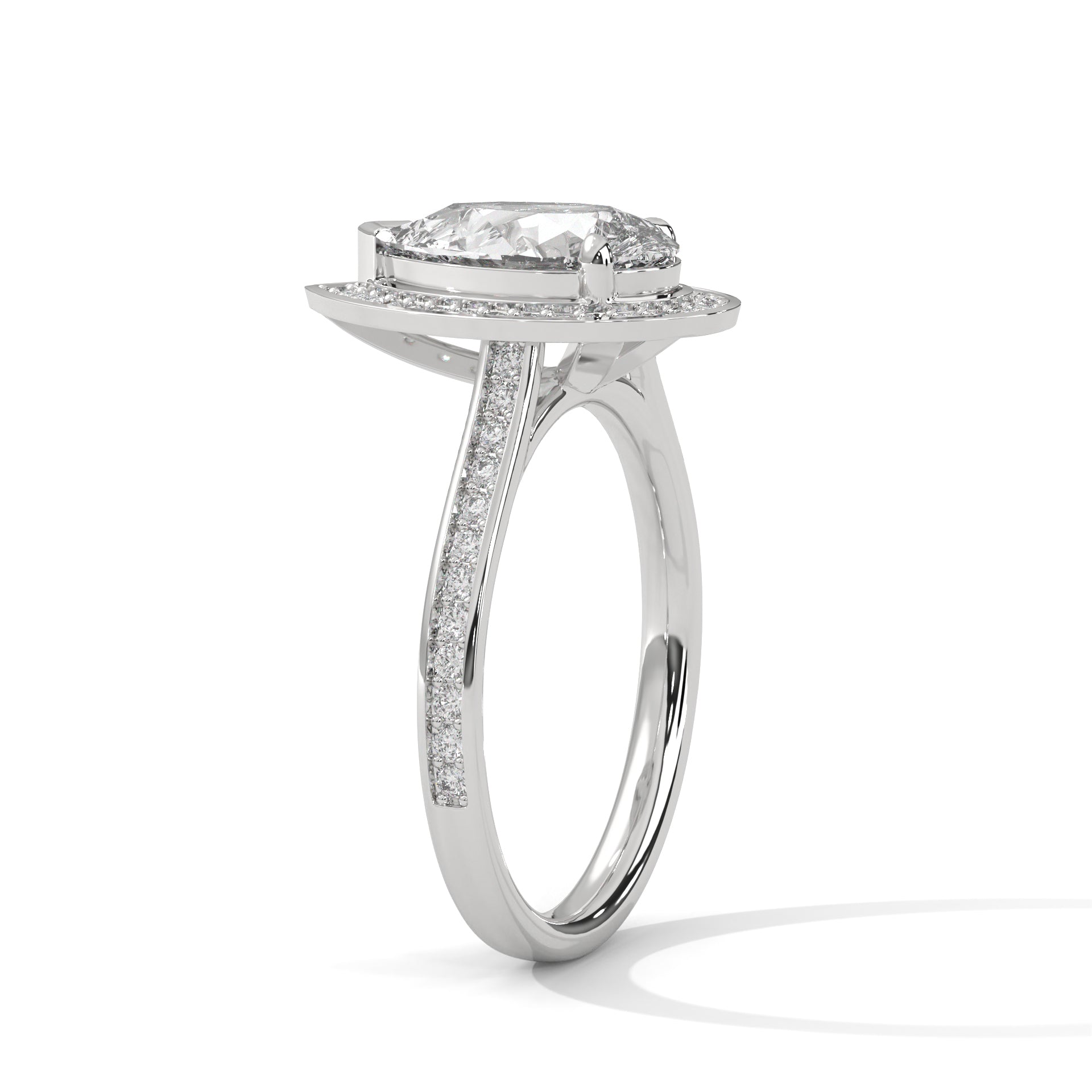 2.00CT Brilliant Pear Halo Pave Shank Ring - image 7