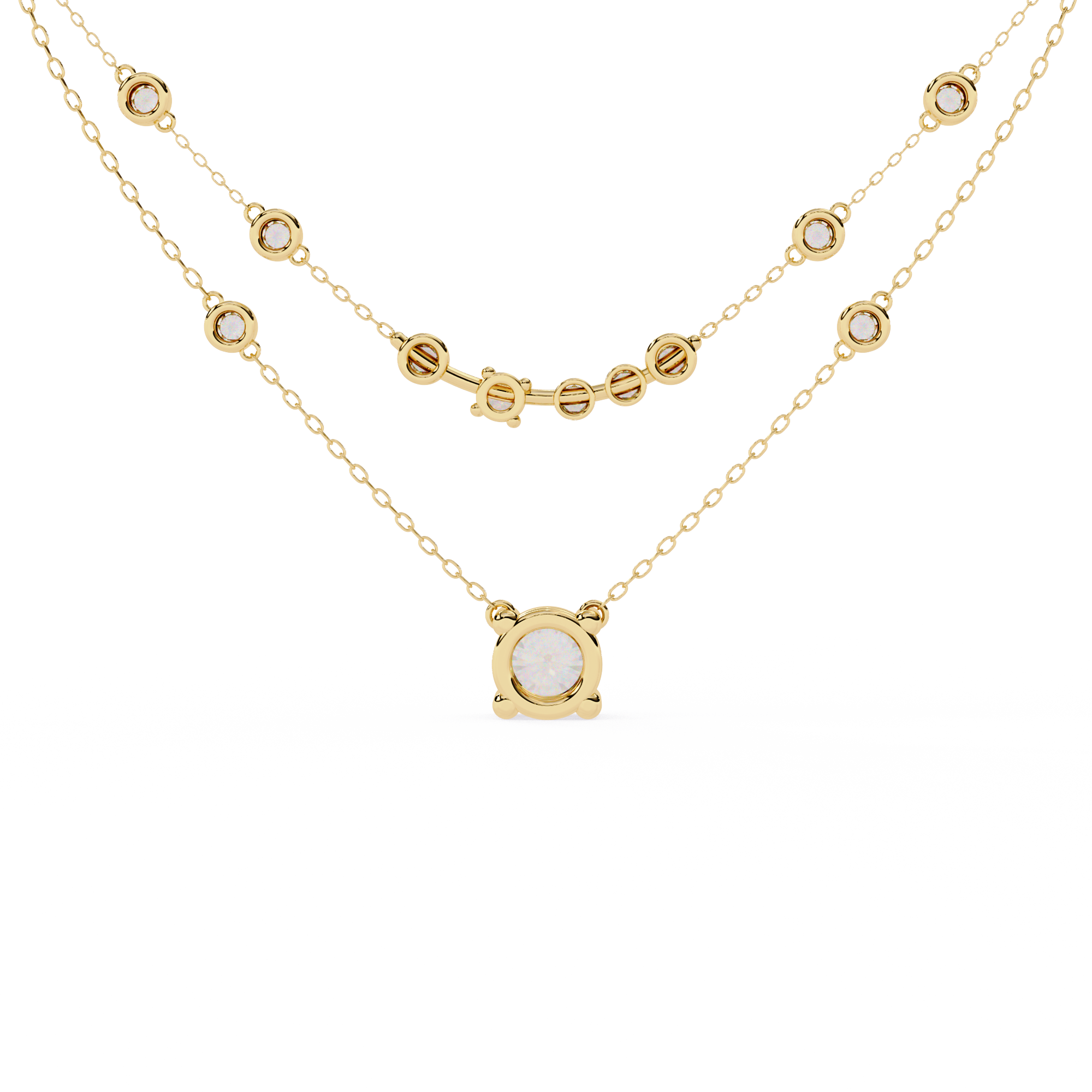 Double Layer Diamond Necklace with Lab Grown Round Solitaire Necklace - image 11