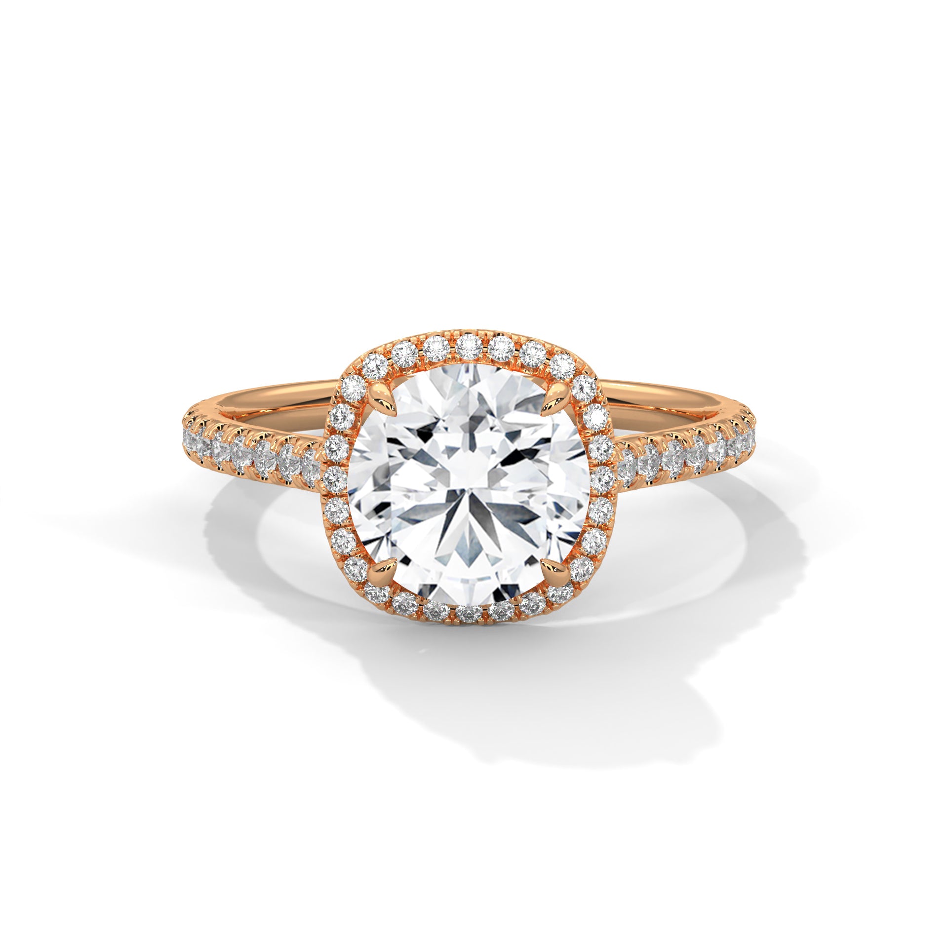 2.00CT Round Halo Cathedral Shank Ring - image 2