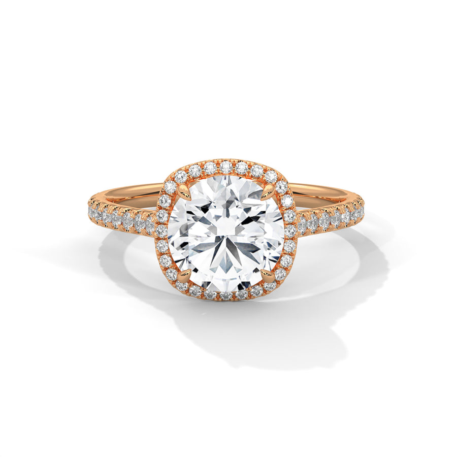 2.00CT Round Halo Cathedral Shank Ring - image 2