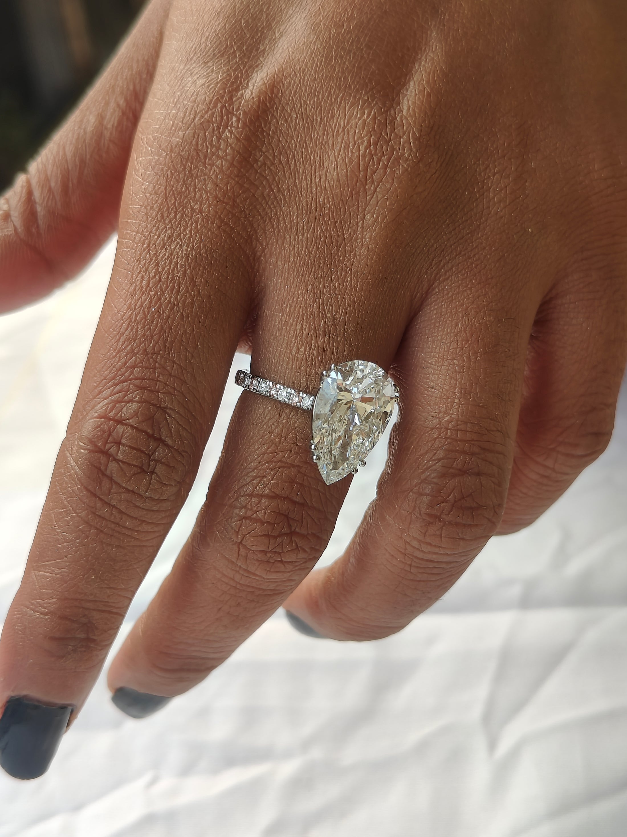 6.00ct Pear Cut Lab Grown Diamond Cathedral Multicolor stone Setting White Gold Ring - image 7